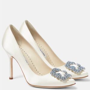 Manolo Blahnik Hangisi Bridal Blue Buckle Pumps